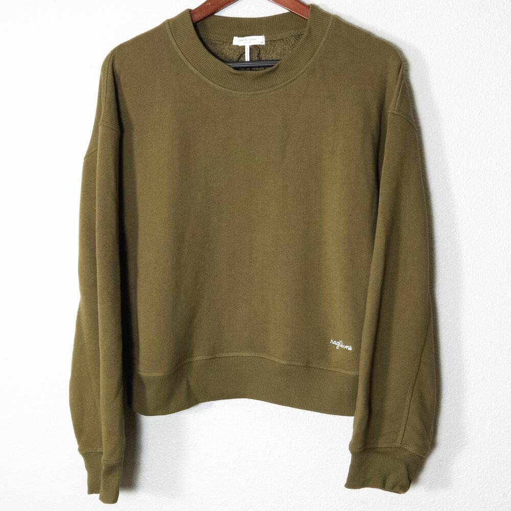 Rag & Bone Cropped Sweatshirt L Olive Minimalist Indie Normcore Modern - Picture 1 of 9